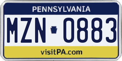 PA license plate MZN0883