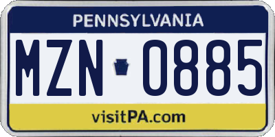 PA license plate MZN0885