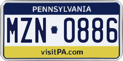 PA license plate MZN0886