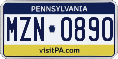 PA license plate MZN0890