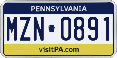 PA license plate MZN0891