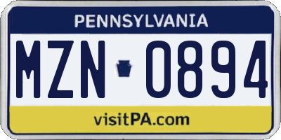 PA license plate MZN0894