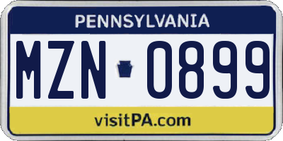 PA license plate MZN0899