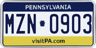 PA license plate MZN0903