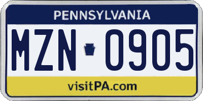 PA license plate MZN0905