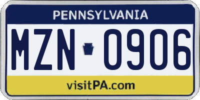 PA license plate MZN0906