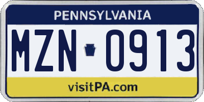 PA license plate MZN0913