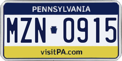PA license plate MZN0915