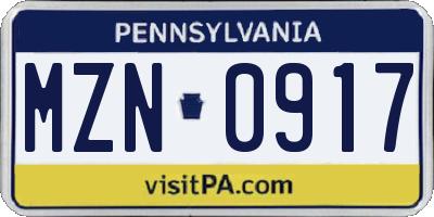 PA license plate MZN0917