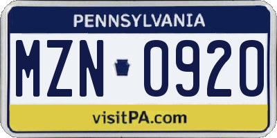 PA license plate MZN0920
