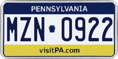 PA license plate MZN0922