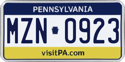 PA license plate MZN0923
