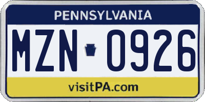 PA license plate MZN0926