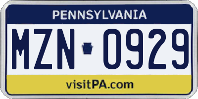 PA license plate MZN0929