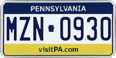 PA license plate MZN0930