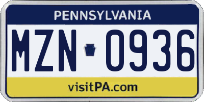 PA license plate MZN0936