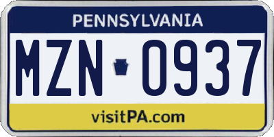 PA license plate MZN0937