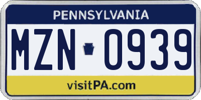PA license plate MZN0939