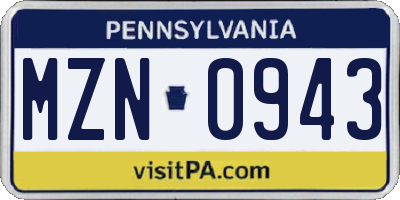 PA license plate MZN0943