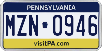 PA license plate MZN0946