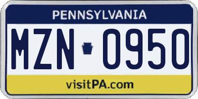 PA license plate MZN0950