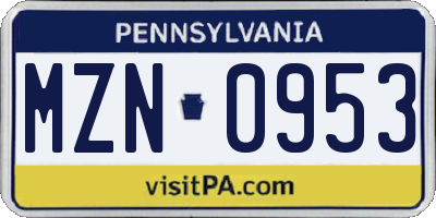 PA license plate MZN0953