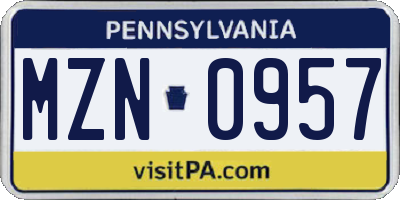 PA license plate MZN0957