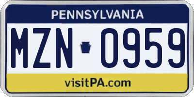 PA license plate MZN0959