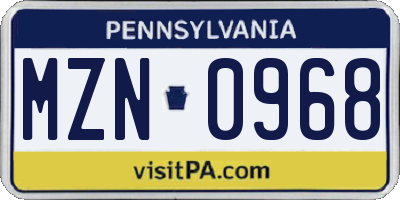 PA license plate MZN0968