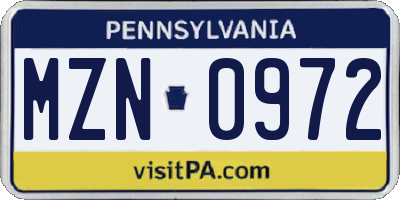 PA license plate MZN0972