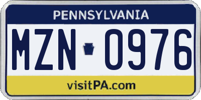 PA license plate MZN0976