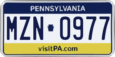 PA license plate MZN0977