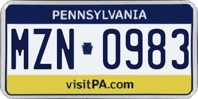 PA license plate MZN0983