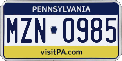 PA license plate MZN0985