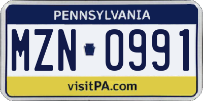 PA license plate MZN0991