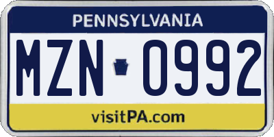 PA license plate MZN0992