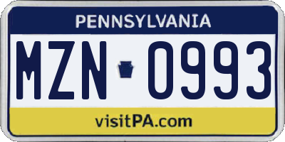 PA license plate MZN0993