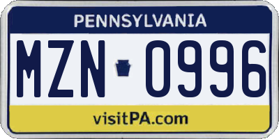 PA license plate MZN0996