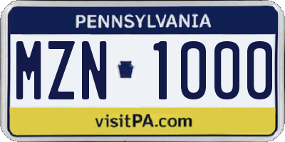 PA license plate MZN1000