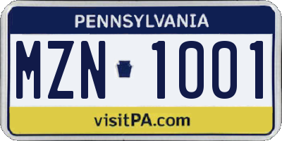 PA license plate MZN1001