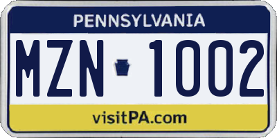 PA license plate MZN1002