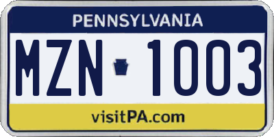 PA license plate MZN1003