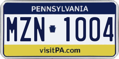 PA license plate MZN1004