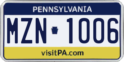 PA license plate MZN1006