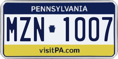 PA license plate MZN1007
