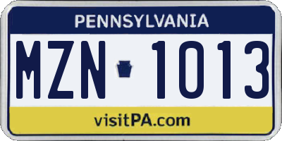 PA license plate MZN1013
