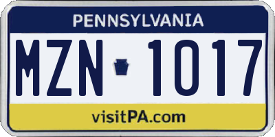 PA license plate MZN1017