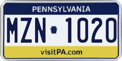 PA license plate MZN1020