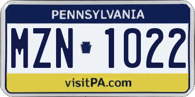PA license plate MZN1022