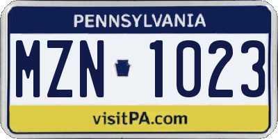 PA license plate MZN1023